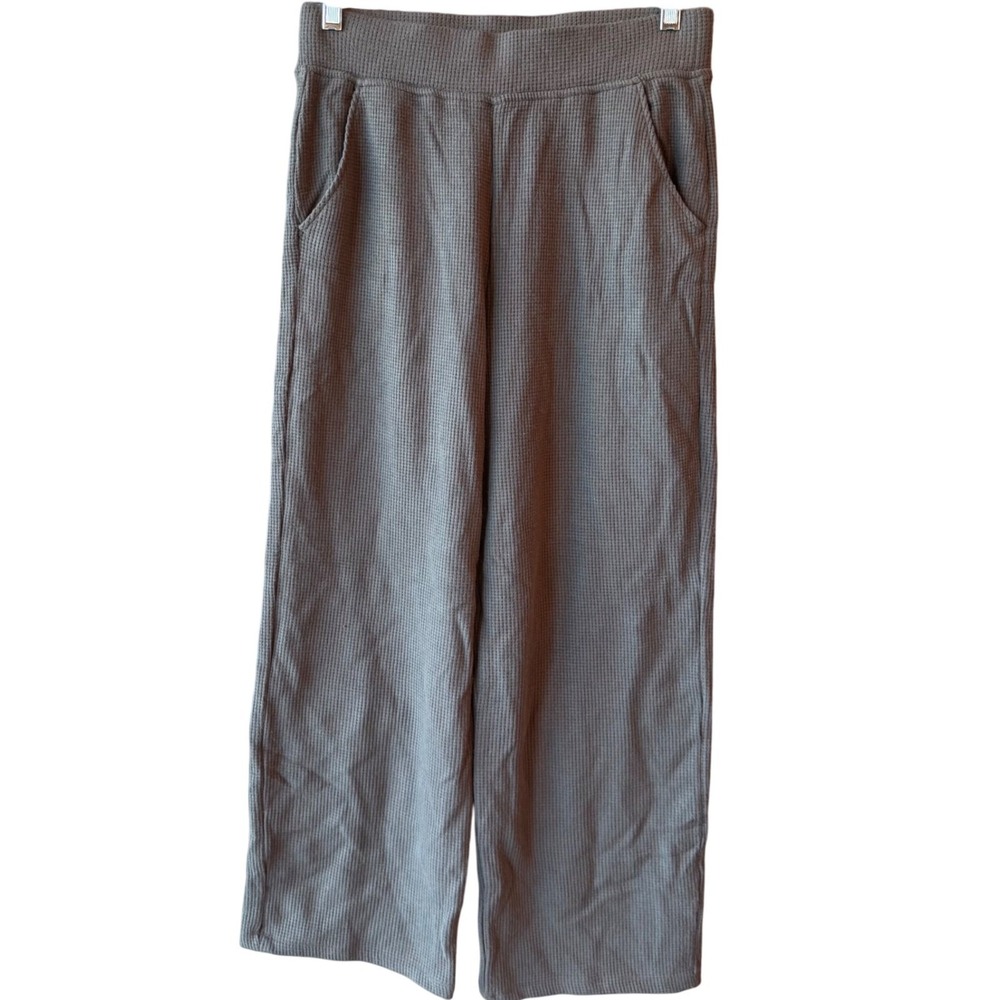 Zella Waffle Knit Wide Leg Pull-On Pants Charcoal Womens Size Small Lounge Wear